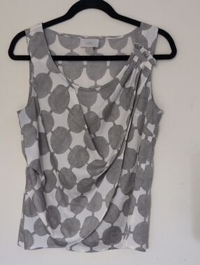 LOFT Gray and White Draped Sleeveless Blouse